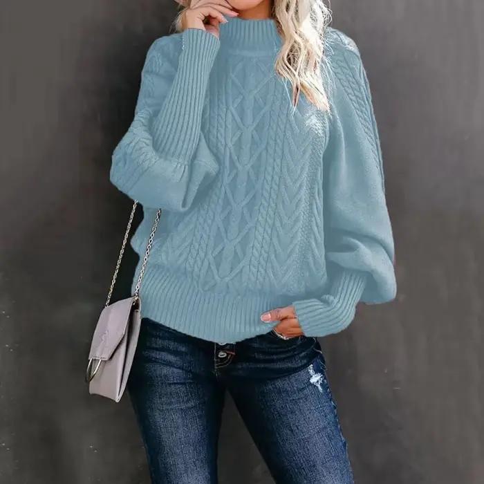 2025 hiver nouveau mi cou pull femmes lâche à manches longues tricoté chandails femme confortable décontracté couleur unie hauts pullover