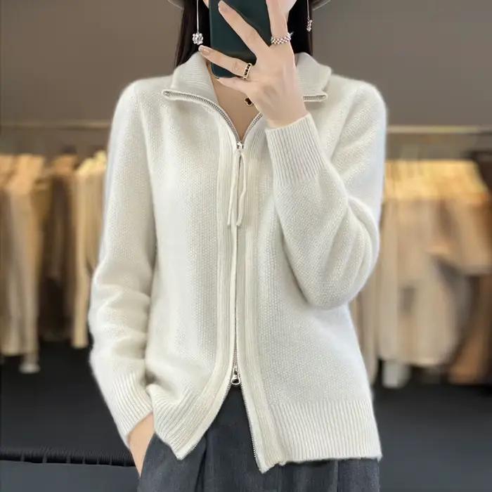 Cardigan tricoté à fermeture éclair pour femme