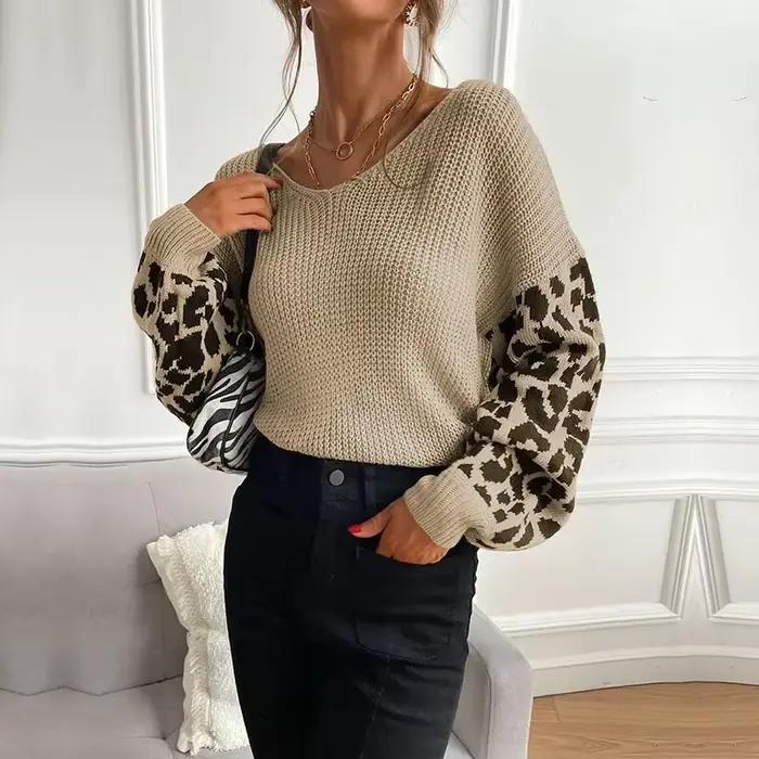 Pull à col imprimé léopard pour femme