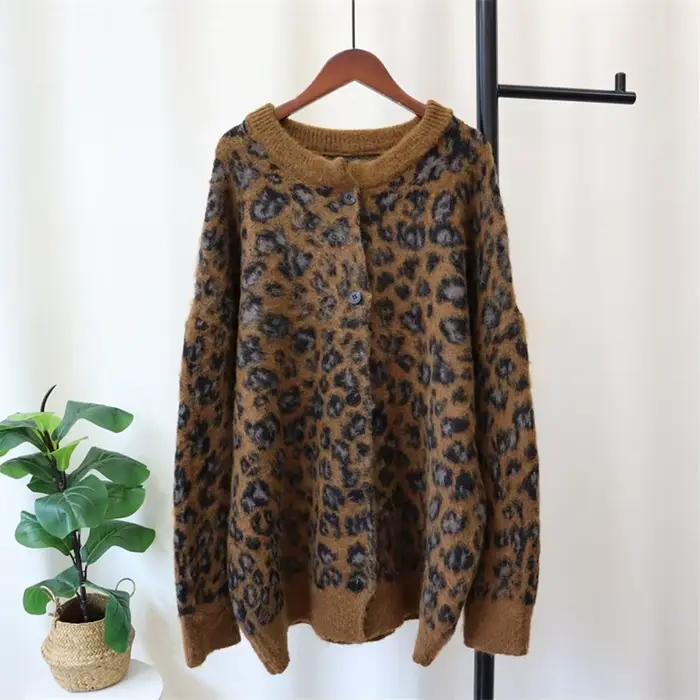 Design Sense – Cardigan tricoté imprimé léopard pour femme