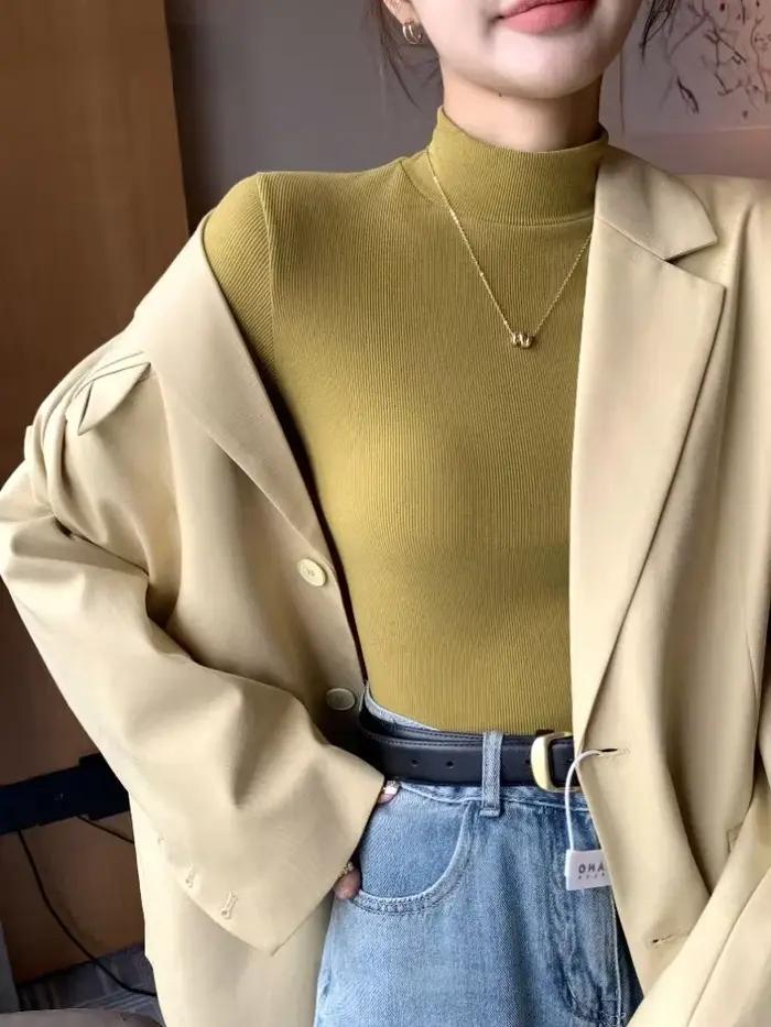 Pull à col roulé à manches longues pour femmes