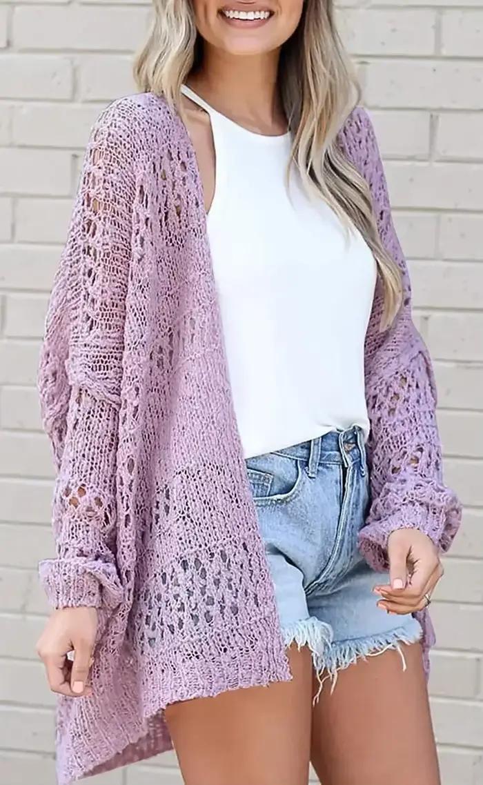 Cardigan long au crochet pour femme