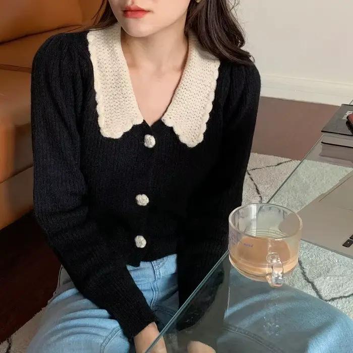 Chandails recadrés Crochet hiver 2025 tendance Vintage pull hauts cachemire col en V Cardigans femme coréenne Cardigan