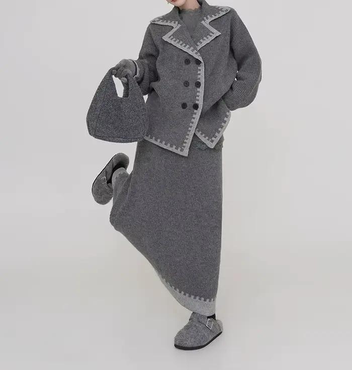 Ensemble pull épais gris pour femmes