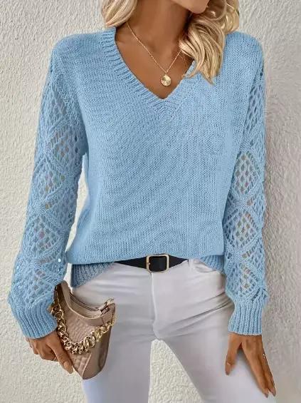 Pull ajouré à manches longues pour femmes