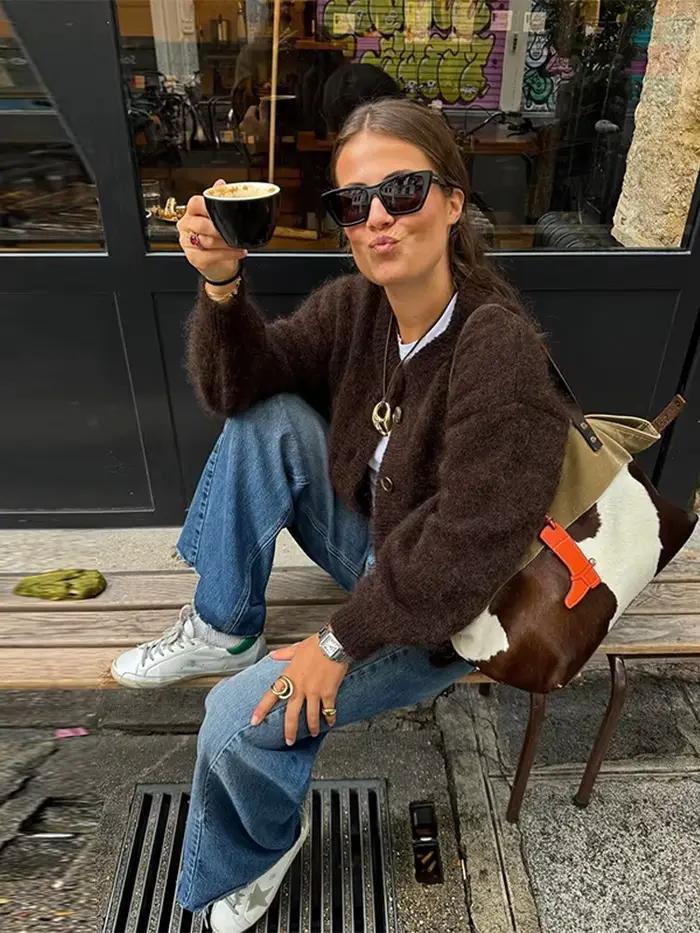 Cardigan en tricot marron pour femme