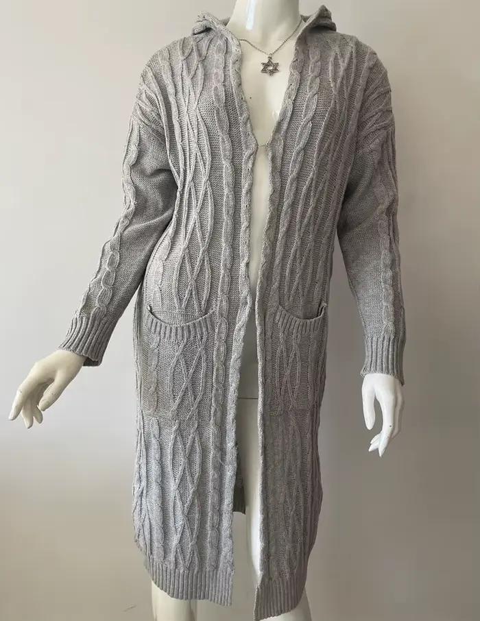 Cardigan à Capuche Tressé et Long pour Femme