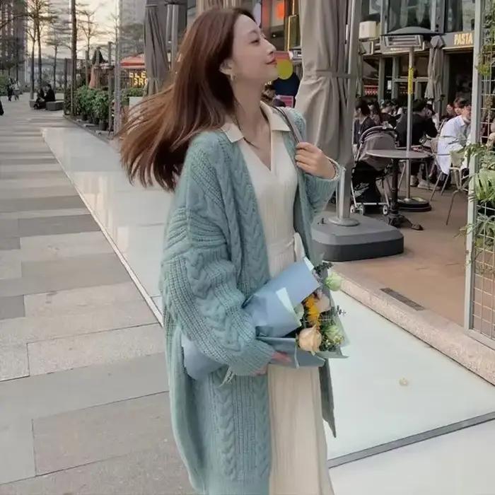 Cardigan femme ample col en V en coton polyester acétate pour automne hiver style coréen Harajuku occasions spéciales