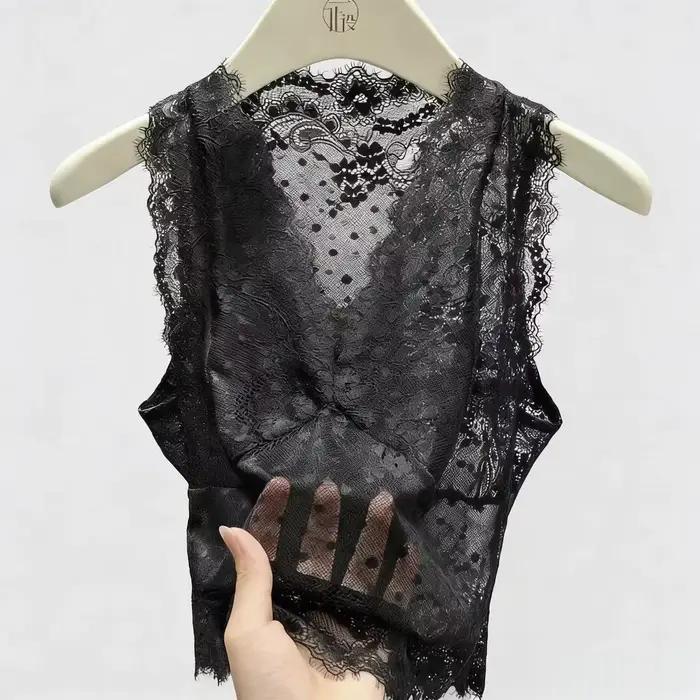 Gilet sans manches en dentelle blanche pour femme – Haut superposé en maille florale transparente pour tenues élégantes