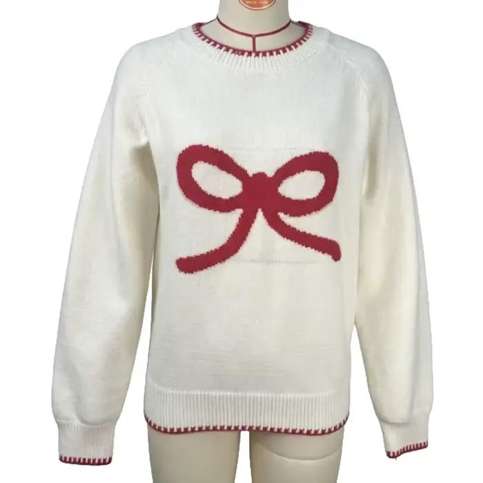 Suninbox Pull en tricot avec nœud mignon pour femme