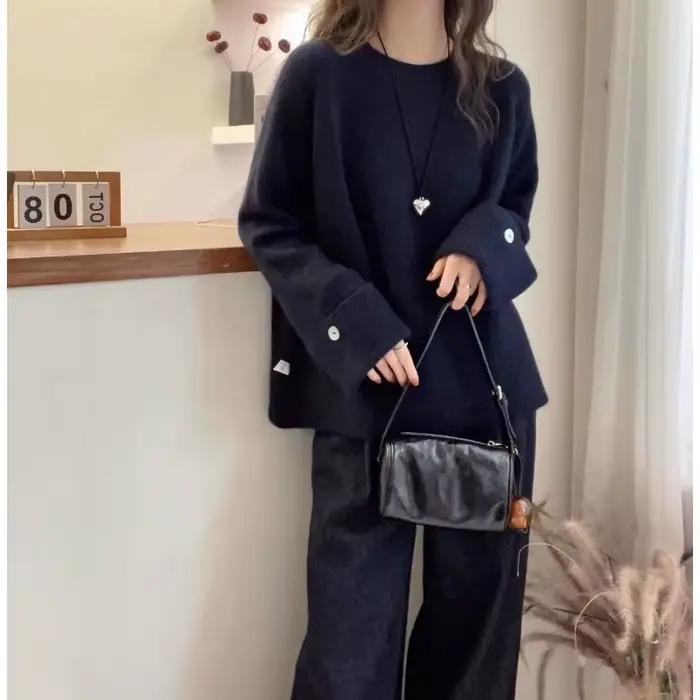 Pull à col rond épais avec poignets français pour femme