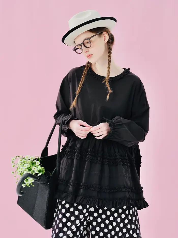 Pull noir à col rond pour femme, design original, avec coutures en dentelle, ample et décontracté pour les femmes, occasions spéciales et quotidienne