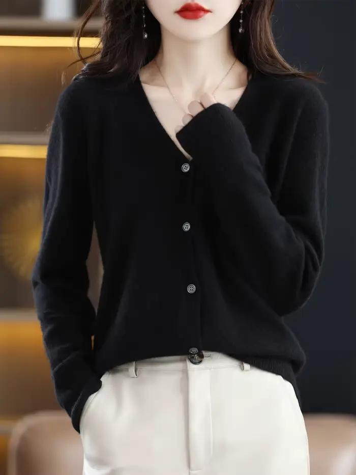 Cardigan pour femmes tricoté en polyester et coton, style coréen, décontracté, col en V, pour printemps et automne, parfait pour offrir, diverses occasions spéciales