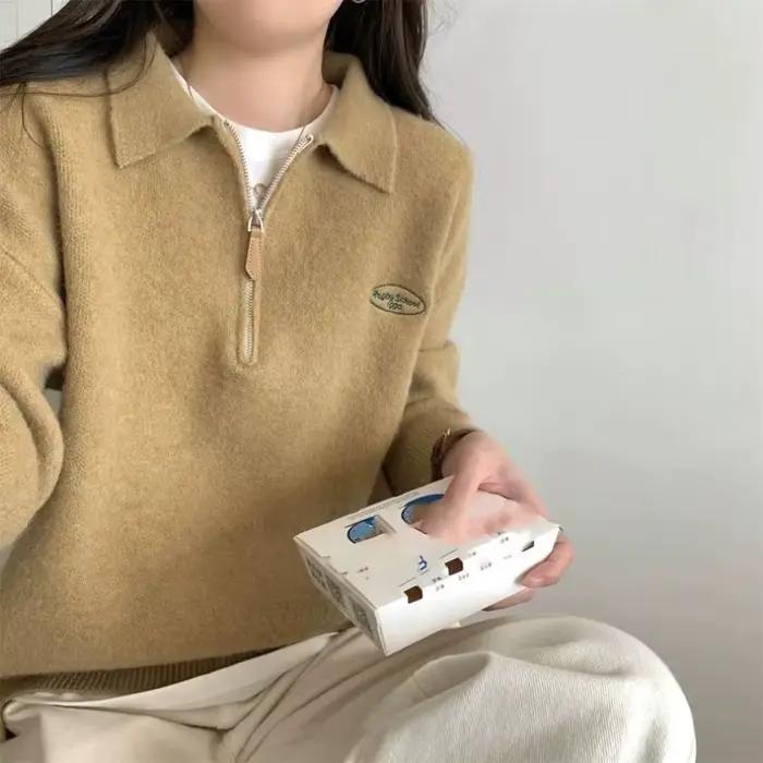 Pull col rabattu ample et décontracté en polyester pour femmes, automne hiver, coupe ample, style décontracté, occasions spéciales et quotidiennes