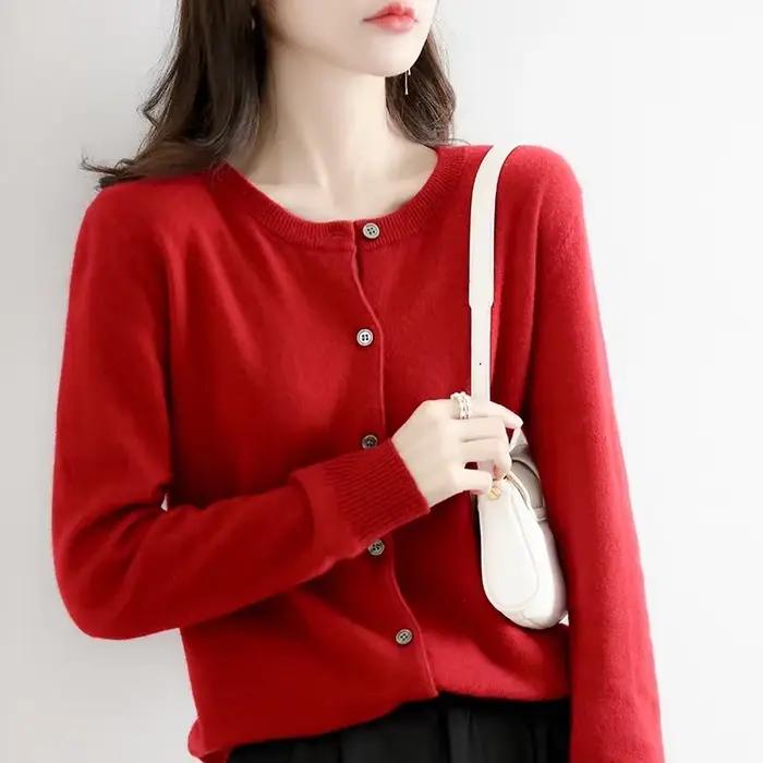 YSZWDBLX femmes Cardigans pull col rond printemps automne tricoté cachemire