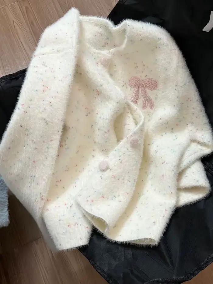 Cardigan à pois avec nœud doux pour femme