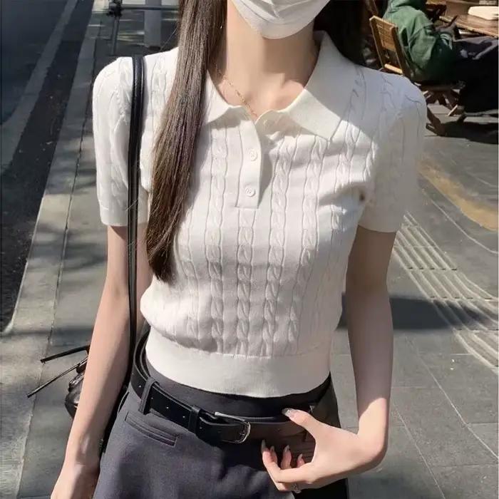Pull tricoté à col polo pour femme