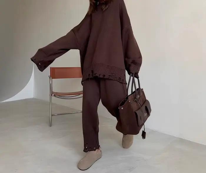 Ensemble de pull à trous cassés pour femmes