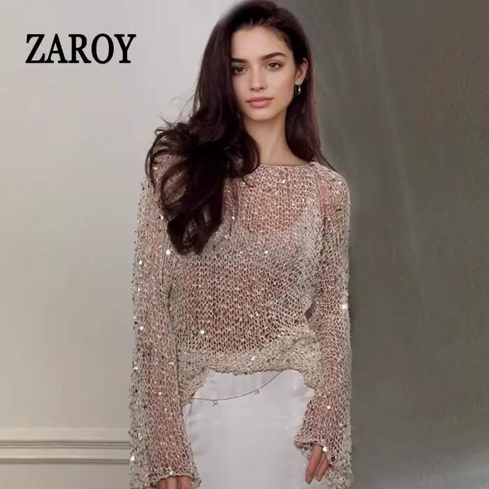 Pull à paillettes violette pour femmes, coupe ample, manches évasées, polyester léger, pour printemps et été, décontracté, soirée romantique, mariage, charité
