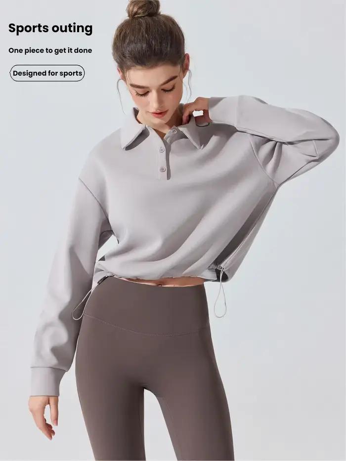 Sweatshirt à col polo pour femmes, décontracté, automne-hiver, course à pied, yoga, fitness, streetwear, pull, haut, vêtements de sport