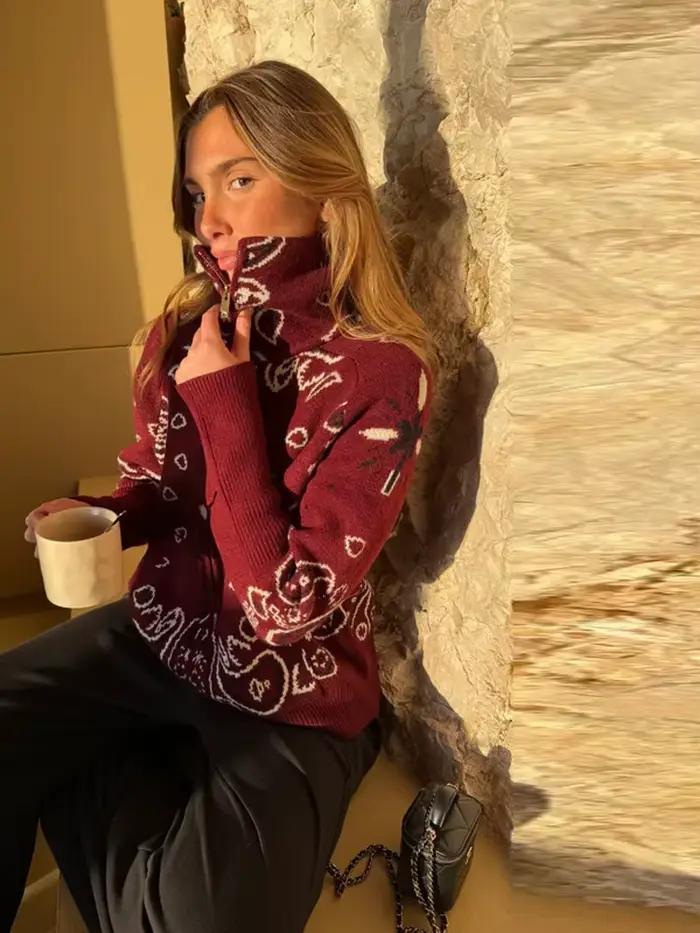 Cardigan en jacquard tricoté pour femme