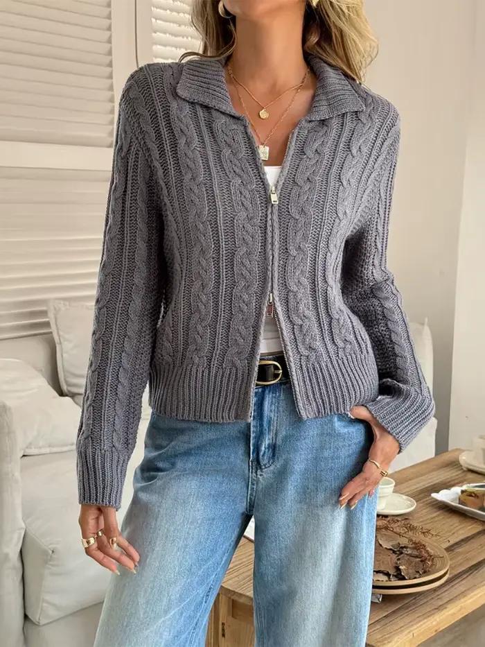 Manteau pull tricoté zippé pour femme automne/hiver 2025