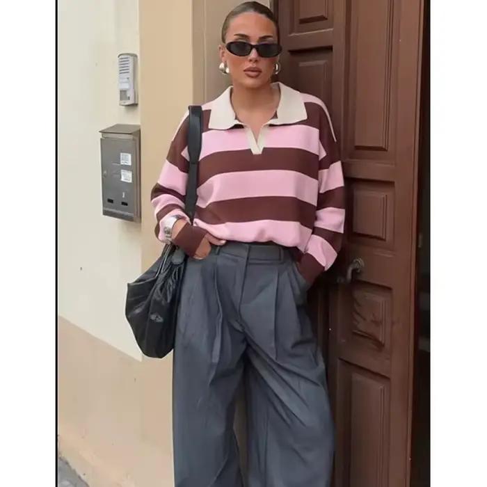 Nouveau Pull-Over Chic en Maille Rayée pour Femme Printemps 2026 – Tendance Jeune