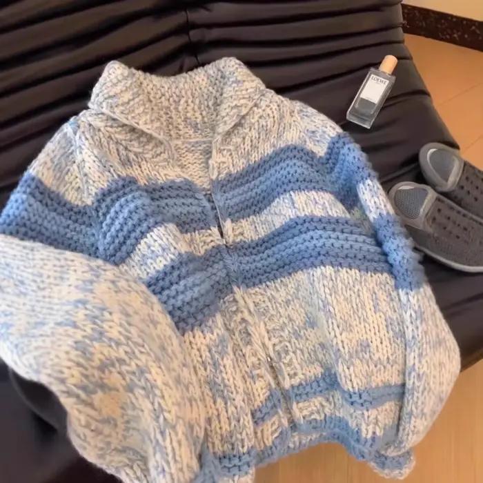 Cardigan Coréen Décontracté Bleu En Polyester Pour Femmes Occasions Automnales Hivernales