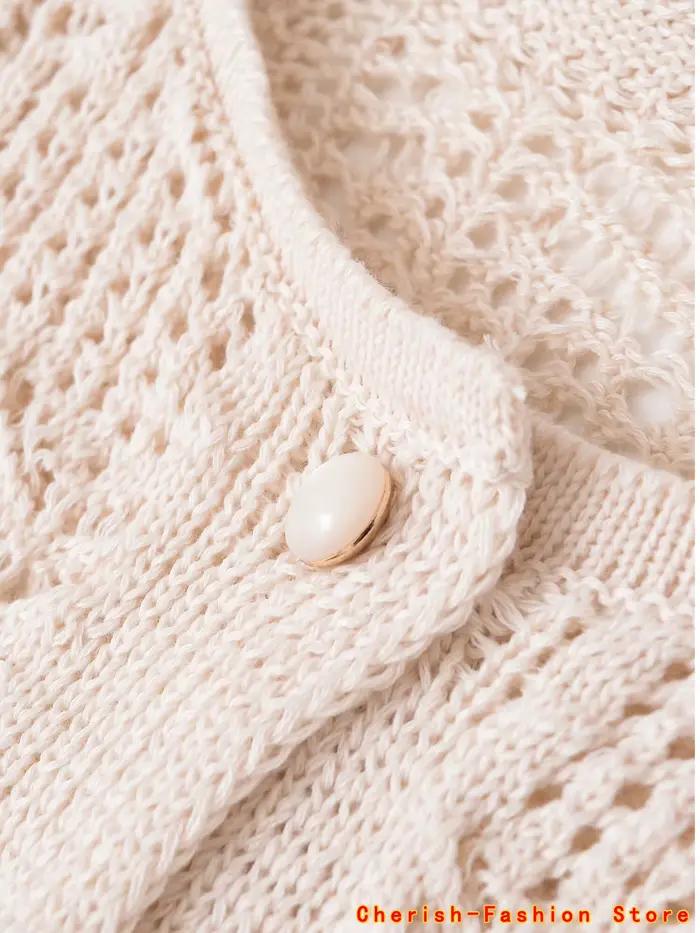Cardigan femme nouvel été 2025 blanc Jacquard maille tricot veste boutons de perles personnalité à la mode décontracté et polyvalent