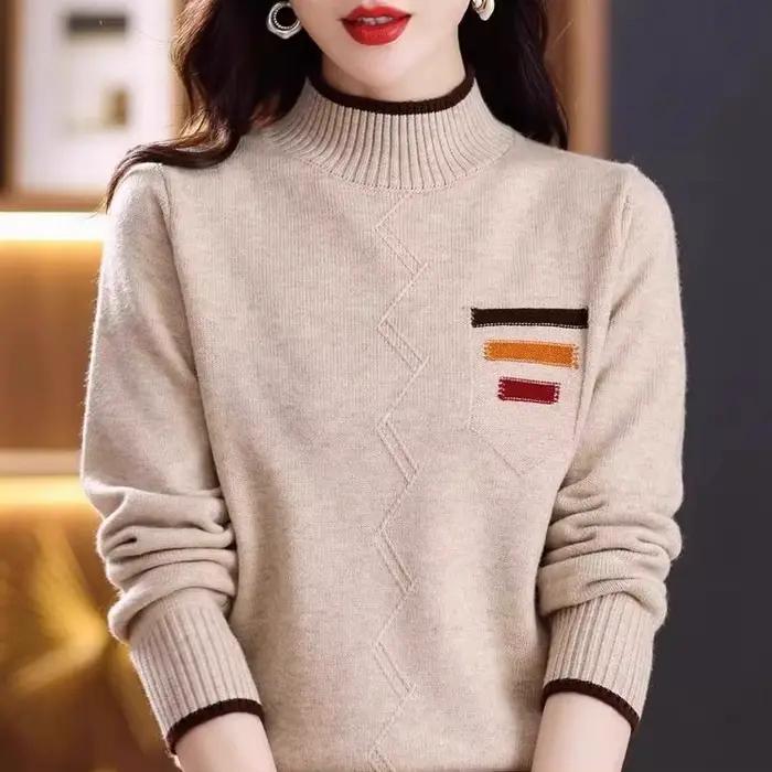 Pull chaud femme vêtements Vintage demi col haut automne