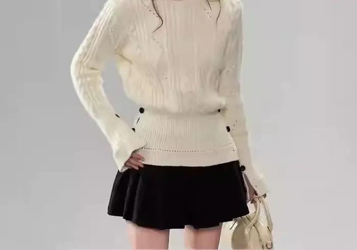 Pull en dentelle à col torsadé bywindto pour femmes, coupe ample, style bureau dame, automne hiver
