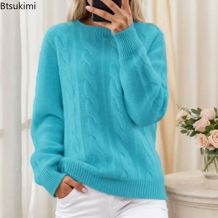 Nouveau Pull Tricoté Jacquard Uni pour Femme Automne Hiver 2026