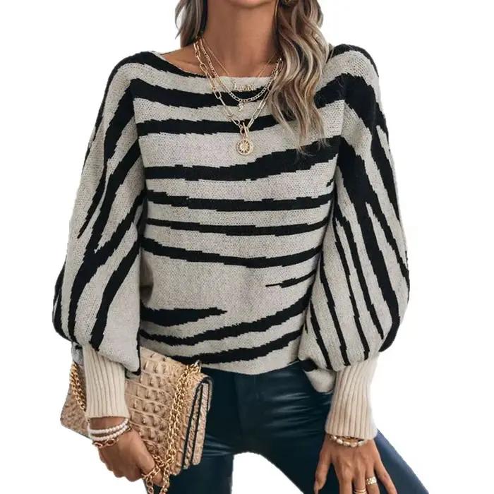 Pull ample imprimé zèbre pour femme