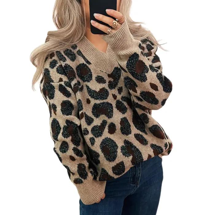 Mode décontracté ample imprimé léopard pull femmes