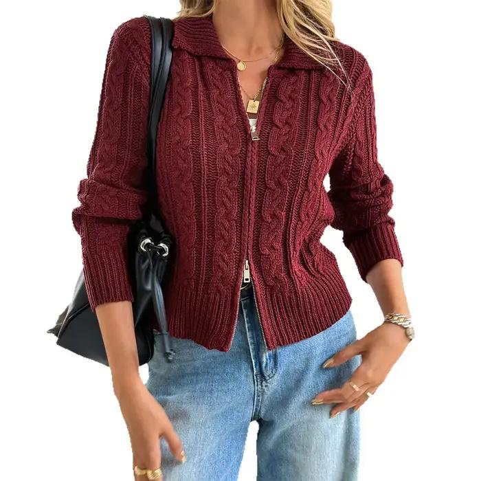 Manteau pull tricoté zippé pour femme automne/hiver 2025