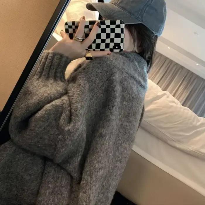 Pull femme Cardigan gris hauts en tricot