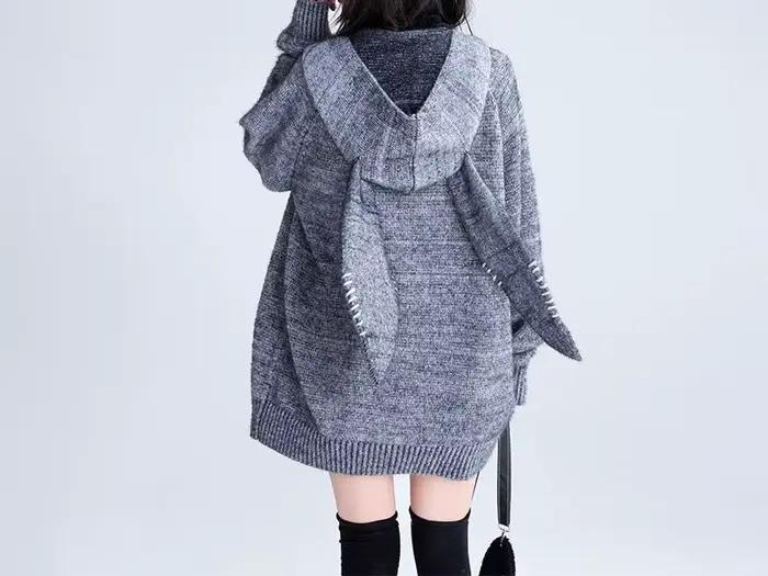 Veste pull à capuche avec oreilles de lapin gris pour femme