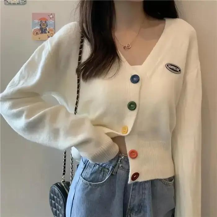 Cardigan Kawaii RankSweet Femme Style Bureau Dame Design Coloré Occasionnels Automne Hiver