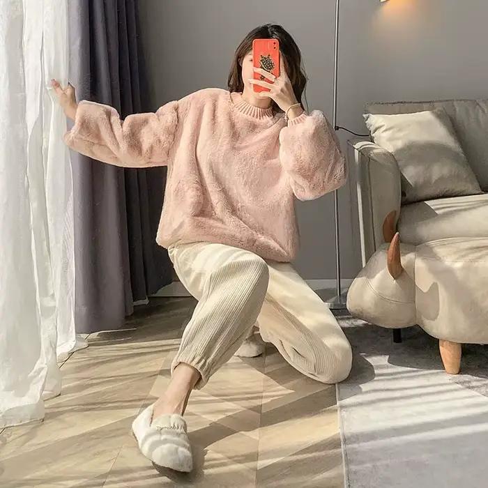 Pull en coton et polyester rose décontracté avec capuche pour femmes automne hiver