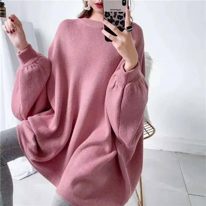 Pull LANMREM en Polyester Acrylique et Coton pour Femmes Occasions Spéciales Mode Streetwear Col Rond Manches Chauve-Souris