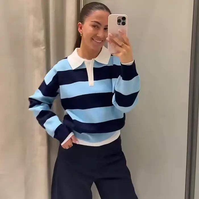 Nouveau Pull-Over Chic en Maille Rayée pour Femme Printemps 2026 – Tendance Jeune