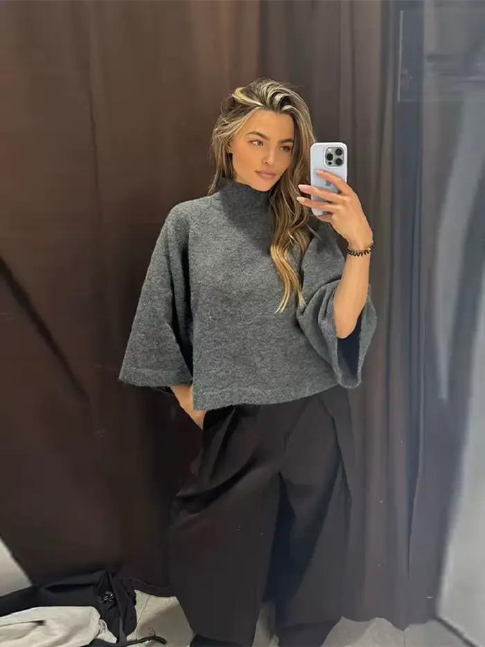 Pull en tricot à col roulé pour femmes