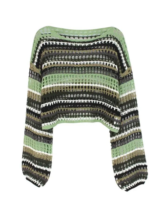 Pull femme un mot col tête à manches longues grain horizontal