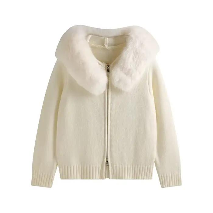Nouveau 2025 hiver pull manteau femmes à capuche Cardigan col de fourrure