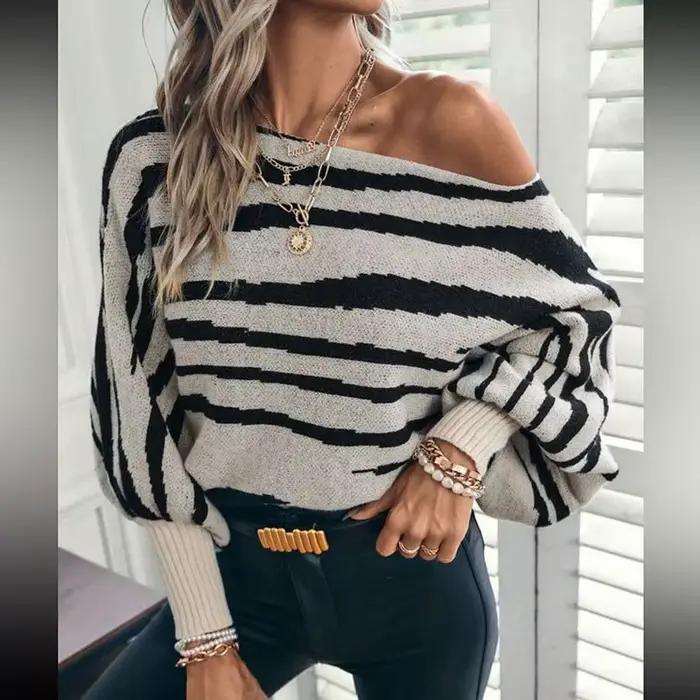 Pull ample imprimé zèbre pour femme