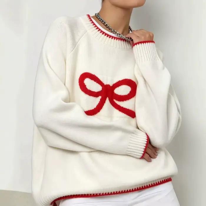 Suninbox Pull en tricot avec nœud mignon pour femme