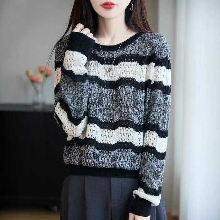 Cardigan en tricot ajouré élégant pour femme