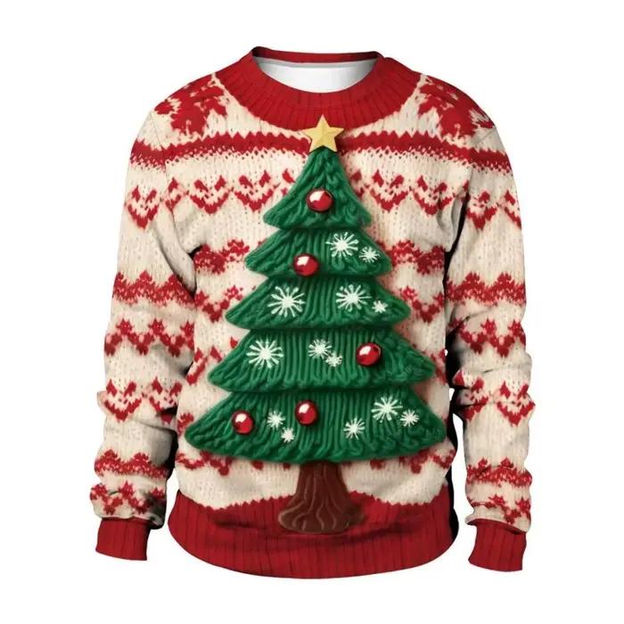 2025 nouveau noël couple vêtements imprimé pull col rond à manches longues chaud décontracté polyvalent