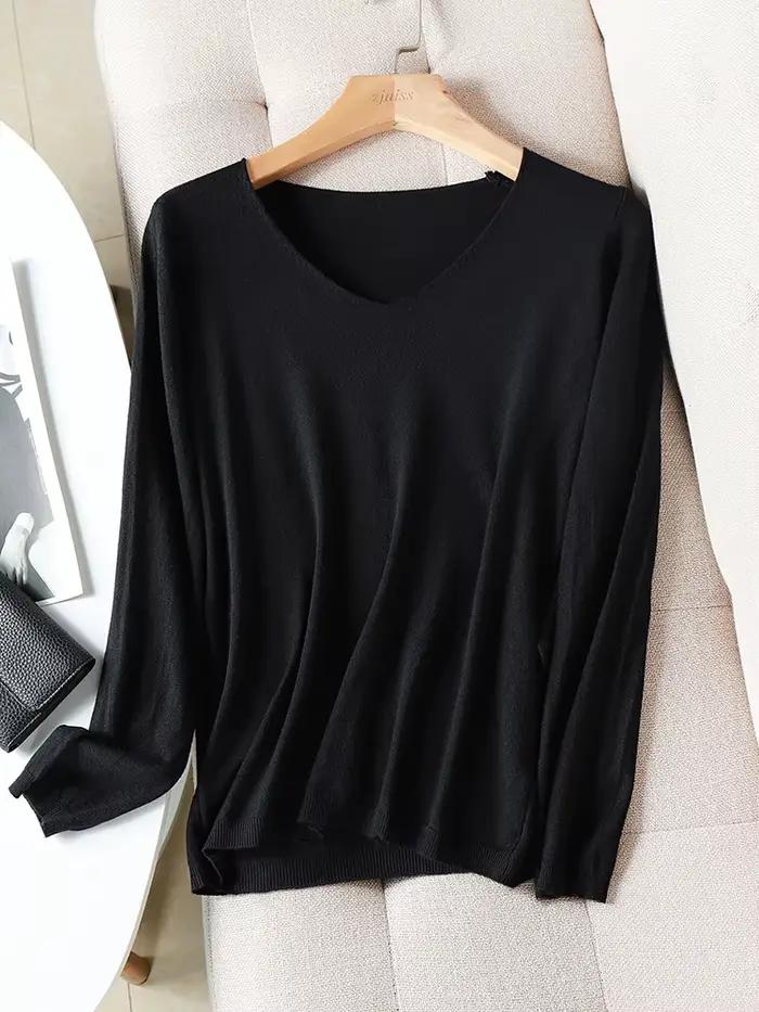 AOSSVIAO 2026 Automne Hiver Pull Tricoté Col V Oversize Femme Ample Manches Longues Haut