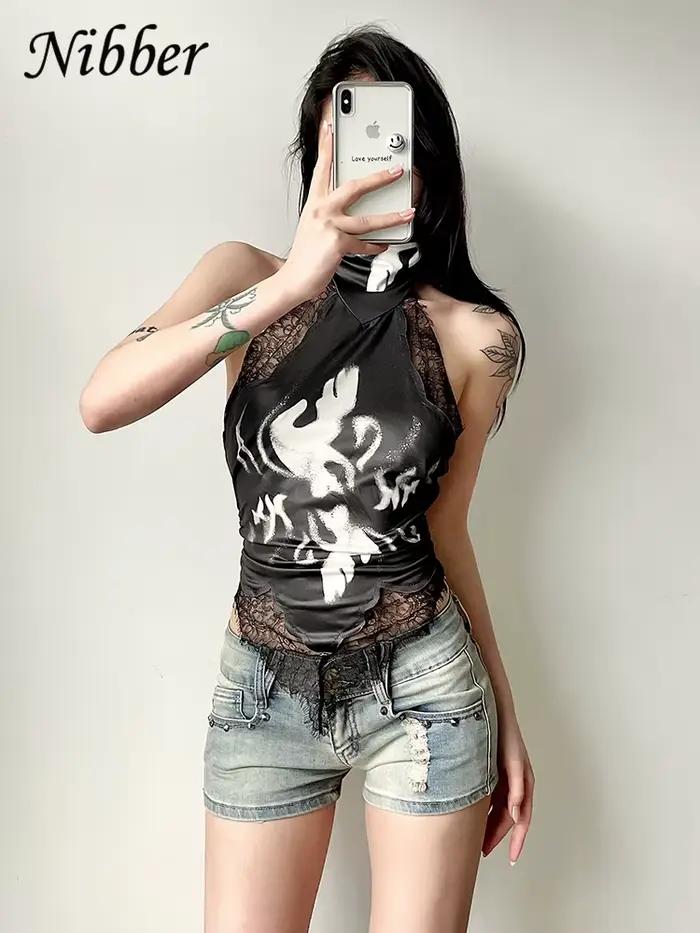 Gilet Décontracté Nibber Style Halter Sans Manches Dos Nu Élégant pour Femmes Occasions Spéciales Polyvalent Tendance